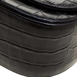 Bally Black Croc Embossed Leather Flap Shoulder Bag