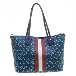 Bally Blue Printed Coated Canvas Stripe Bernina Tote