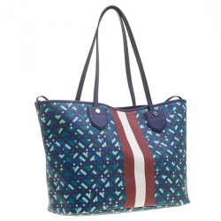 Bally Blue Printed Coated Canvas Stripe Bernina Tote