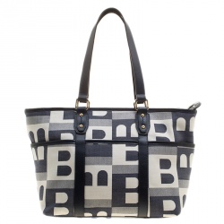 Bally Navy Blue Canvas B Print Shopper Tote