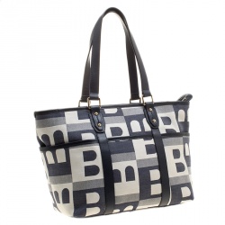 Bally Navy Blue Canvas B Print Shopper Tote
