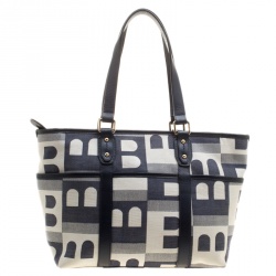 Bally Navy Blue Canvas B Print Shopper Tote
