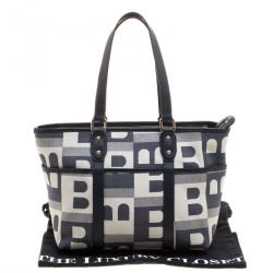 Bally Navy Blue Canvas B Print Shopper Tote