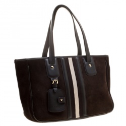 Bally Black Suede and Leather Web Tote