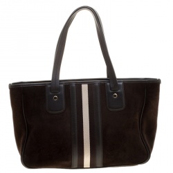 Bally Black Suede and Leather Web Tote
