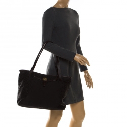 Bally Dark Brown Nylon and Leather Shopper Tote 