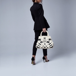 Pre Owned Bally Ivory/Black Snakeskin Embossed Leather Papillon Tote