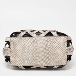 Pre Owned Bally Ivory/Black Snakeskin Embossed Leather Papillon Tote
