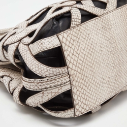 Pre Owned Bally Ivory/Black Snakeskin Embossed Leather Papillon Tote