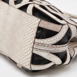 Pre Owned Bally Ivory/Black Snakeskin Embossed Leather Papillon Tote