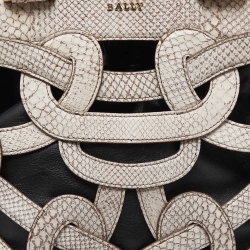 Pre Owned Bally Ivory/Black Snakeskin Embossed Leather Papillon Tote