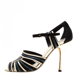 Bally Tricolor Suede And Leather Ankle Strap Sandals Size 36.5
