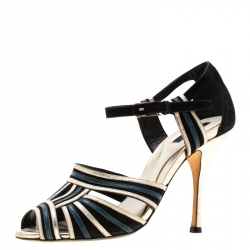 Bally Tricolor Suede And Leather Ankle Strap Sandals Size 36.5