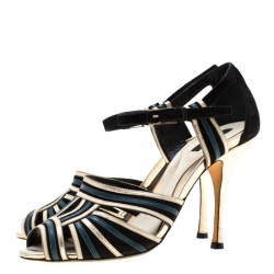 Bally Tricolor Suede And Leather Ankle Strap Sandals Size 36.5