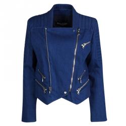 Balmain Blue Zipper Detail Denim Cropped Jacket L