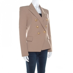 Pre Owned Balmain Beige Cotton Blend Gold Button Detail Double Breasted Blazer M