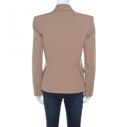 Pre Owned Balmain Beige Cotton Blend Gold Button Detail Double Breasted Blazer M