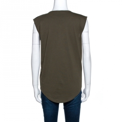 Pre Owned Balmain Khaki Green Logo Print Cotton Sleeveless T-Shirt M