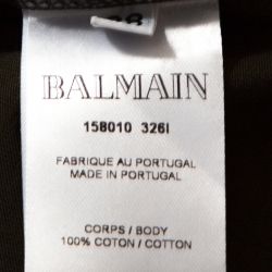 Pre Owned Balmain Khaki Green Logo Print Cotton Sleeveless T-Shirt M