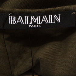 Pre Owned Balmain Khaki Green Logo Print Cotton Sleeveless T-Shirt M