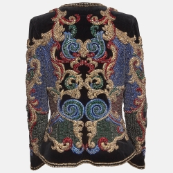 Pre Owned Balmain Black Crystal Embellished Velvet Jacket L