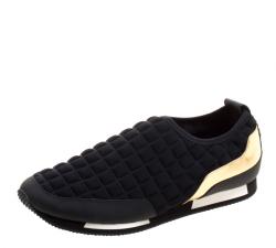 Balmain Black Quilted Neoprene and Gold Metallic Leather Maya Slip On Sneakers Size 40