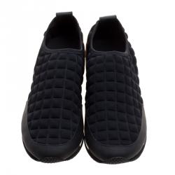 Balmain Black Quilted Neoprene and Gold Metallic Leather Maya Slip On Sneakers Size 40