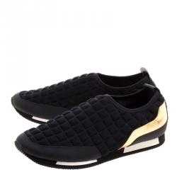 Balmain Black Quilted Neoprene and Gold Metallic Leather Maya Slip On Sneakers Size 40