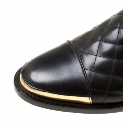 Pre Owned Balmain Black Quilted Leather Chain Embellished Ankle Boots Size 39