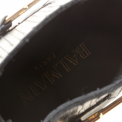 Pre Owned Balmain Black Quilted Leather Chain Embellished Ankle Boots Size 39