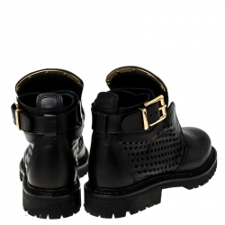 Pre Owned Balmain Black Peforated Leather Ankle Boots Size 36