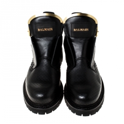 Pre Owned Balmain Black Peforated Leather Ankle Boots Size 36