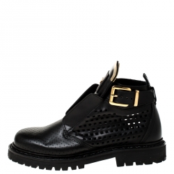 Pre Owned Balmain Black Peforated Leather Ankle Boots Size 36
