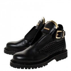 Pre Owned Balmain Black Peforated Leather Ankle Boots Size 36