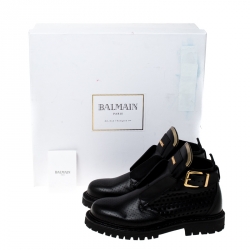 Pre Owned Balmain Black Peforated Leather Ankle Boots Size 36