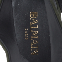Balmain Green Suede Amaya Cutout Platform Sandals Size 40