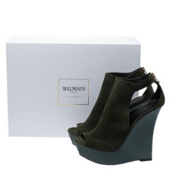 Balmain Green Suede Amaya Cutout Platform Sandals Size 40