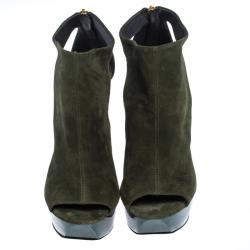 Balmain Green Suede Amaya Cutout Platform Sandals Size 40