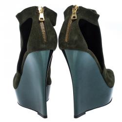 Balmain Green Suede Amaya Cutout Platform Sandals Size 40