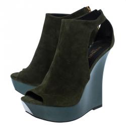 Balmain Green Suede Amaya Cutout Platform Sandals Size 40