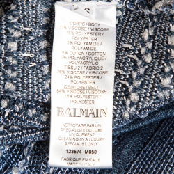 Pre Owned Balmain Blue Stretch Tweed Mini Bodycon Dress S