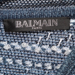 Pre Owned Balmain Blue Stretch Tweed Mini Bodycon Dress S