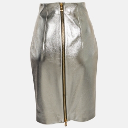 Pre Owned Balmain Metallic Coated Leather Pencil Skirt M