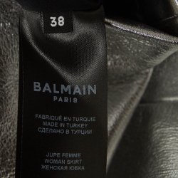 Pre Owned Balmain Metallic Coated Leather Pencil Skirt M