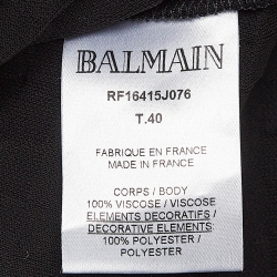 Pre Owned Balmain Silver Jersey Mirror Embellished High Neck Mini Dress M
