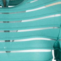 Pre Owned Balmain Blue Knit Mesh Insert Bodycon Dress M