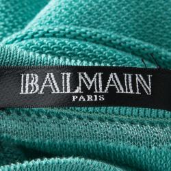 Pre Owned Balmain Blue Knit Mesh Insert Bodycon Dress M