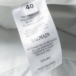 Pre Owned Balmain Blue Button Logo Detail Double Breasted Blazer M