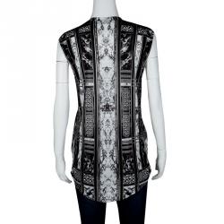 Pre Owned Balmain Monochrome Printed Shoulder Button Detail Tank Top M