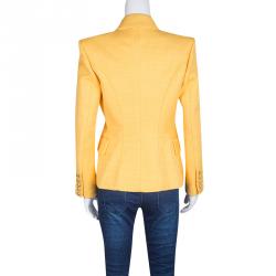 Pre Owned Balmain Yellow Textured Double Breasted Blazer M